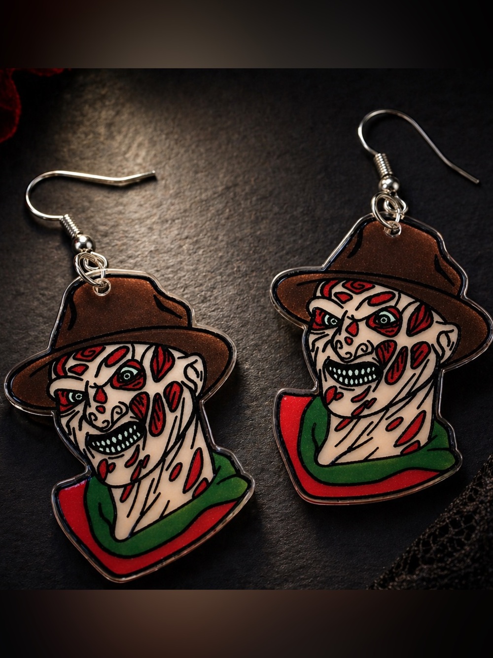 Horror Slasher Character Earrings Acrylic Dangle Freddy Inspired